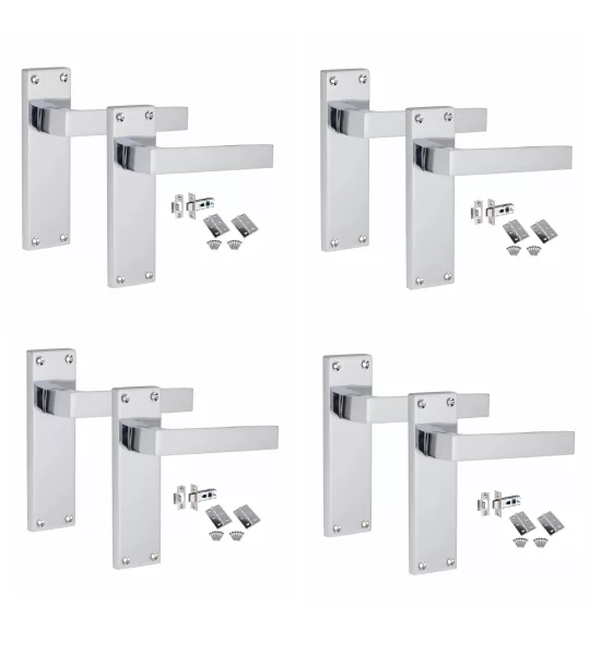 Golden Grace 4 Set of Victorian Straight Delta Handle Latch Door Handles Polished Chrome with 1